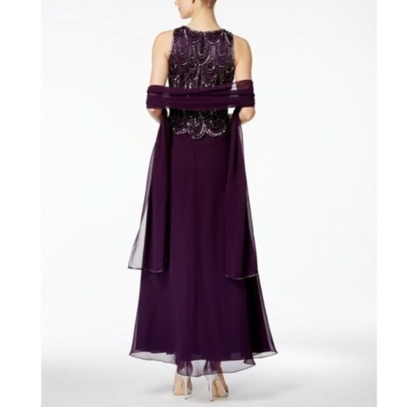 J Kara Embellished A-Line Gown and Scarf - Picture 3 of 9